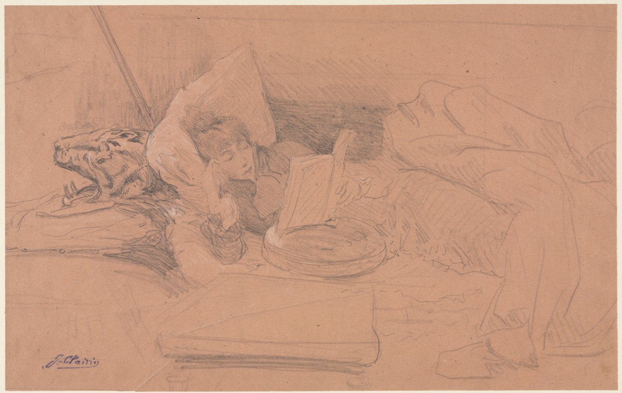 Sarah Bernhardt díván fekve, olvas alkotó: Georges Jules Victor Clairin