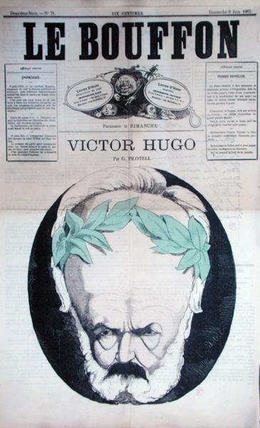 Victor Hugo (1802-85) karikatúrája a „Le Bouffon” címlapjáról, 1867. június (litho) alkotó: Georges Labadie Pilotell