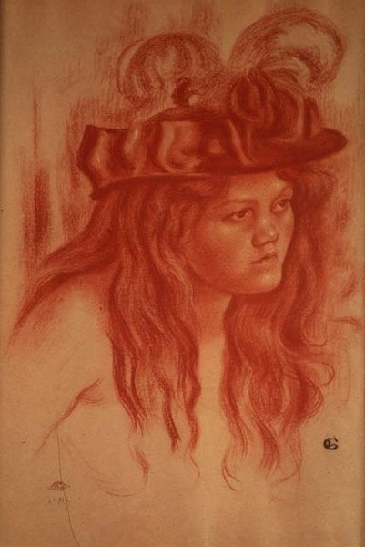 Fiatal lány kalapkal (zsírkréta) alkotó: Georges Lemmen