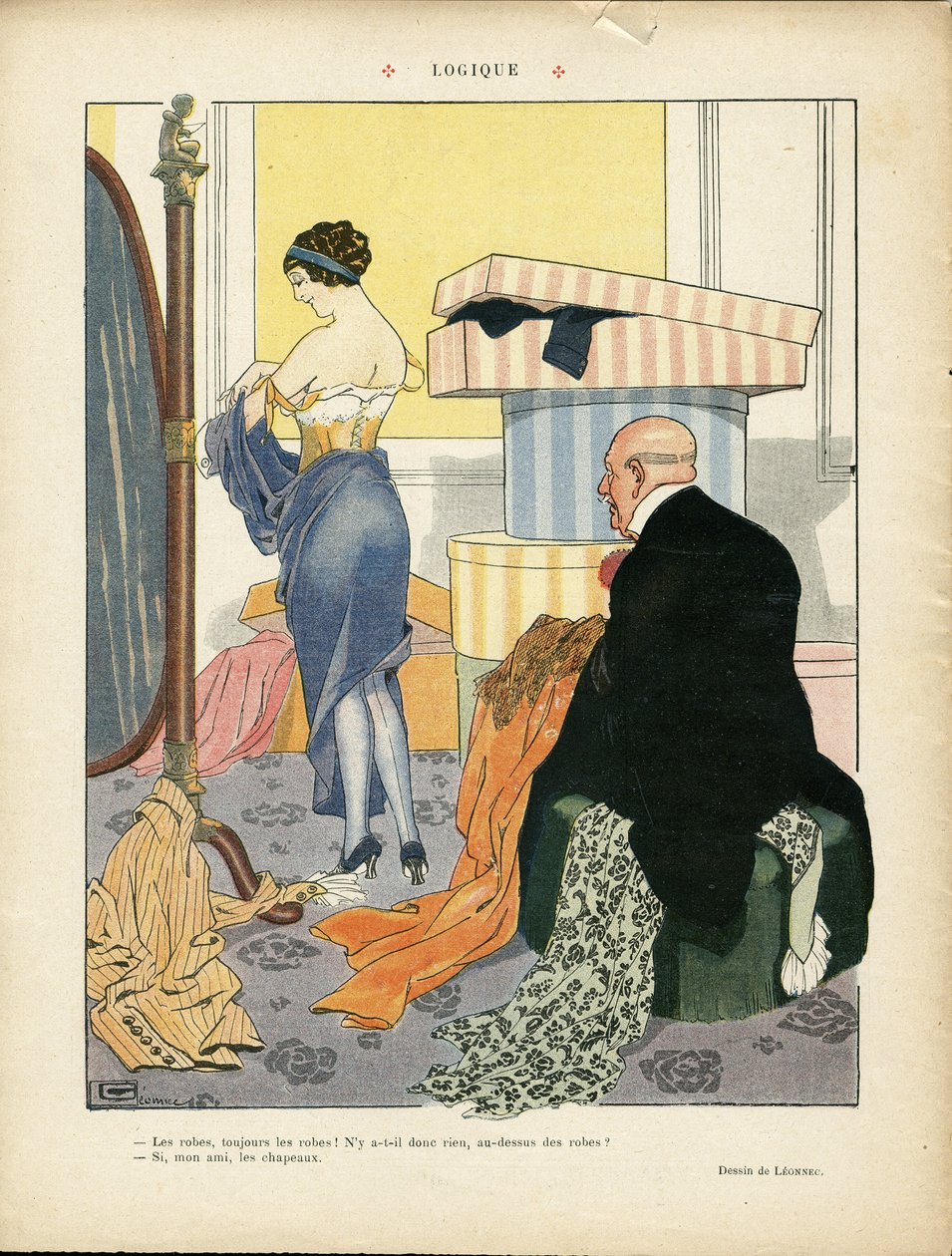 Georges Leonnec (1881-1940) illusztrációja a Le Lire-ben, 06/07/12 - Logika - Divat, Kalap, Belső építészet, A gazdagok élete - Nők alkotó: Georges Leonnec
