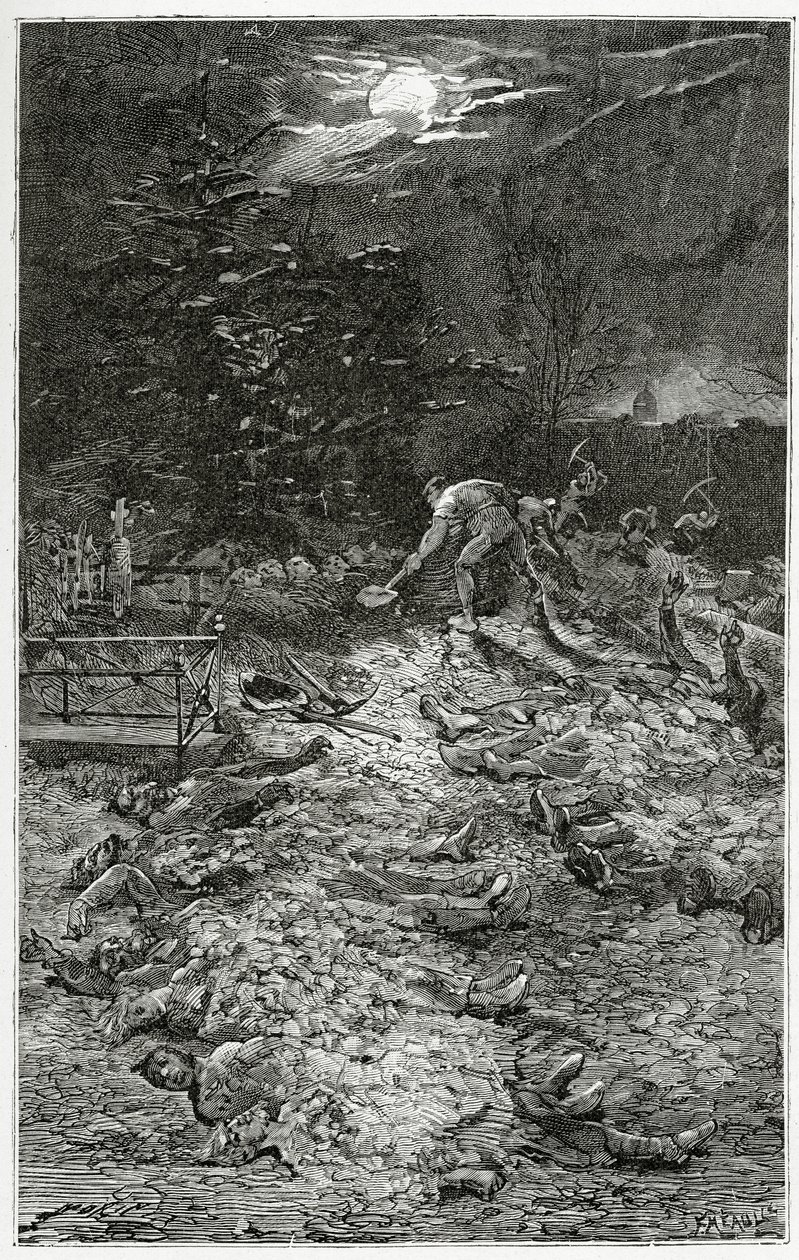 Montmartre temető - Napoléon le Petit illusztrációja, 19. század (bw metszet) alkotó: Georges Marie Rochegrosse