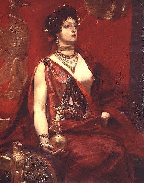 Vörös ruhás nő portréja alkotó: Georges Marie Rochegrosse