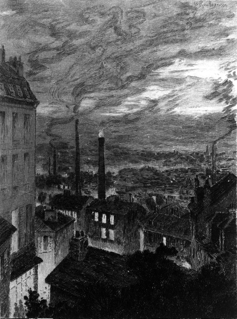Kilátás Párizsra Charles Baudelaire "" párizsi festményeinek "" illusztrációja alkotó: Georges Marie Rochegrosse