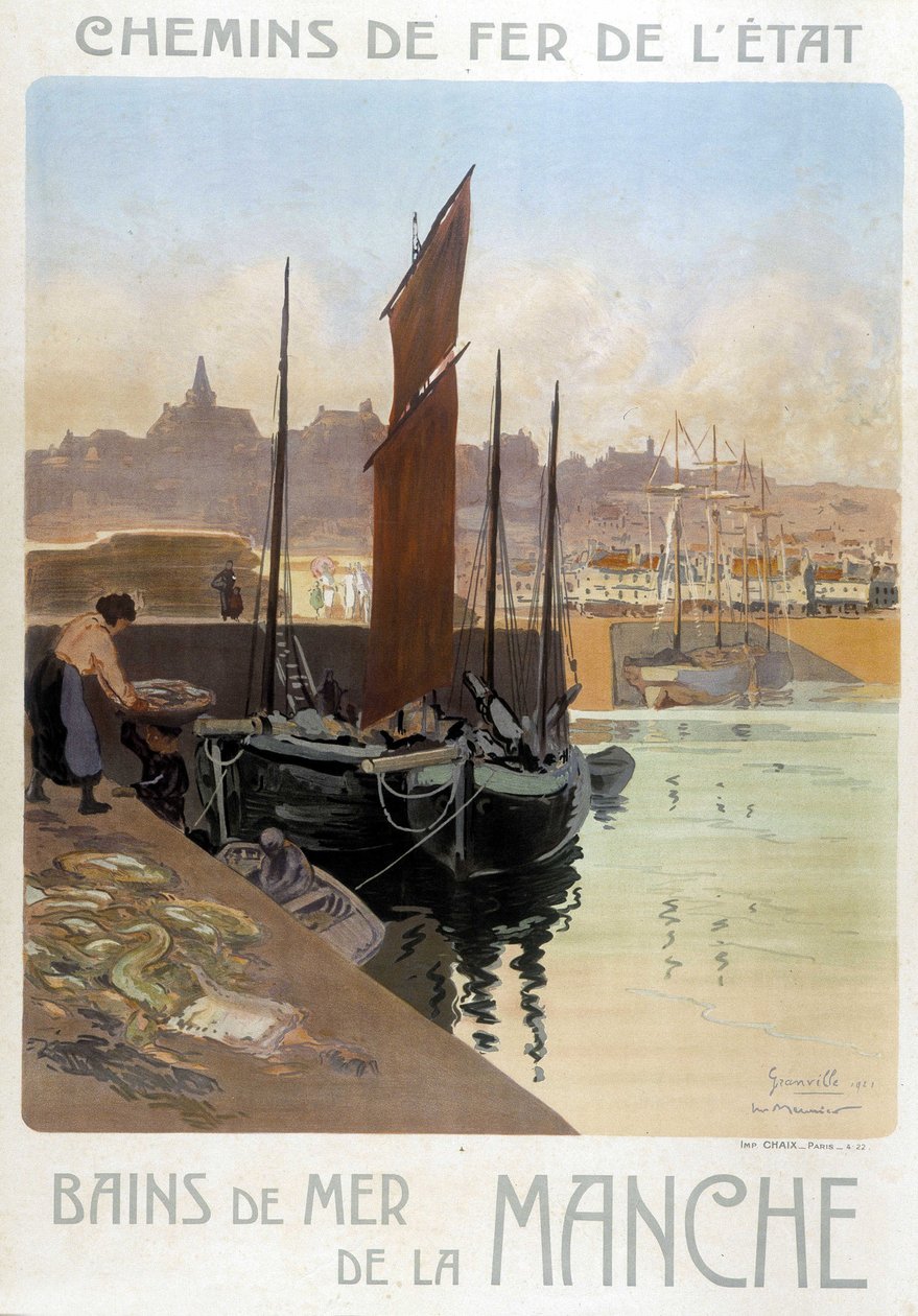 Les bains de mer de la Manche (View of the port of Granville) - Poster of the State Railways, by Meunier alkotó: Georges Meunier