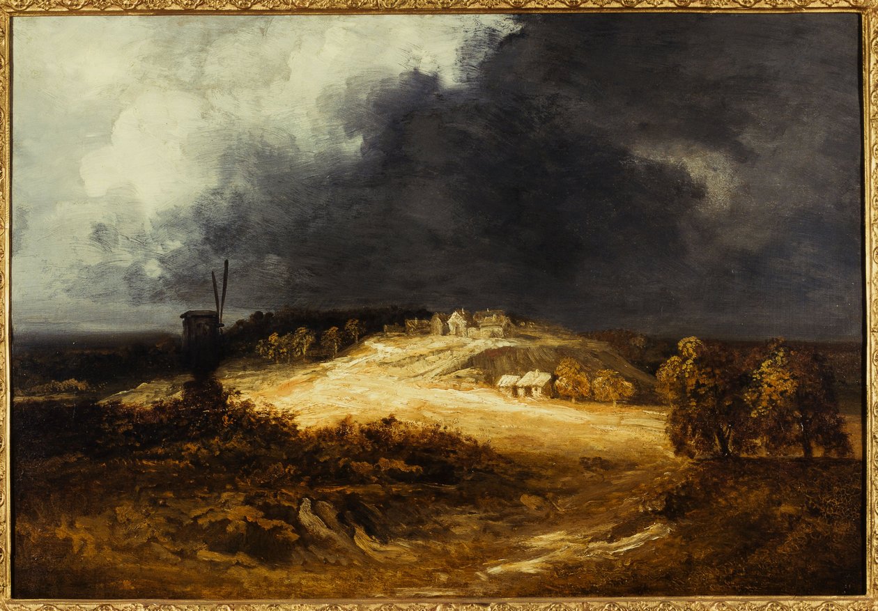 Moulins à Montmartre, 1830 körül (olaj, papír, vászonra montírozva) alkotó: Georges Michel