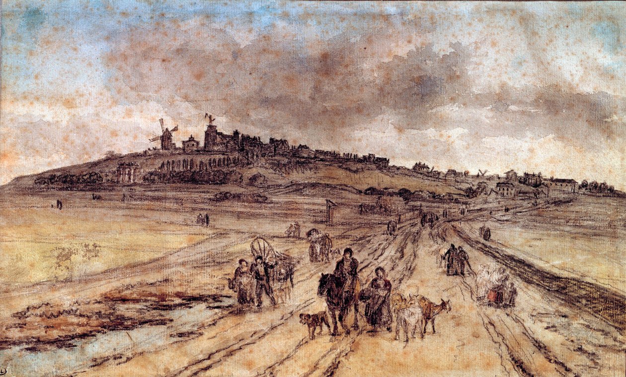Kilátás a Montmartre-tól Párizsig Georges Michel (1763-1843) akvarellje 19. századi Párizs, Louvre Múzeum alkotó: Georges Michel