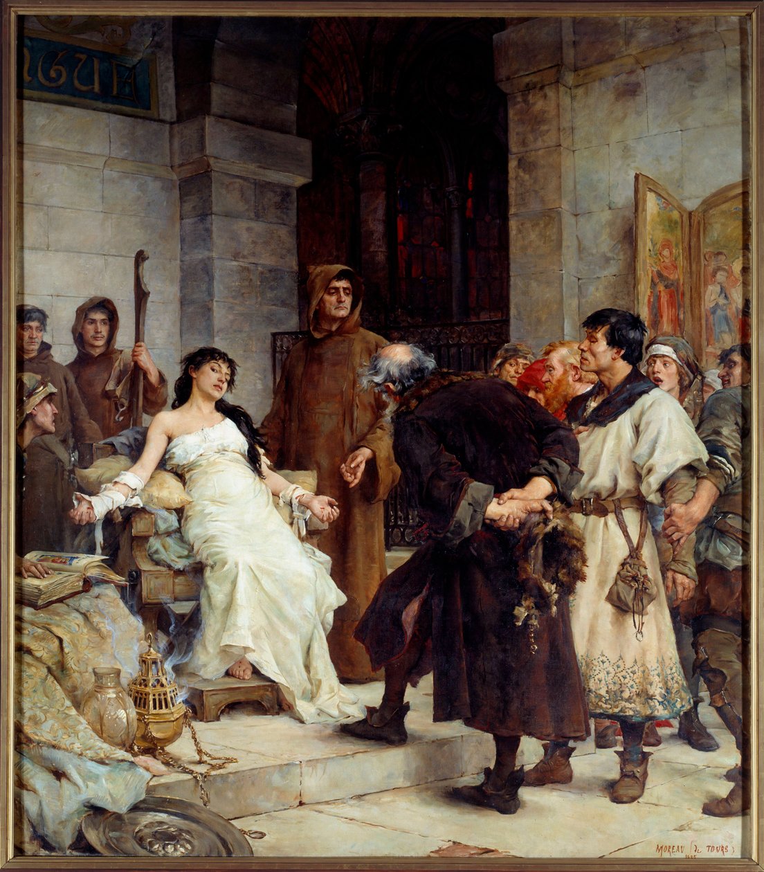 Megbélyegzés a középkorban Georges Moreau de Tours (1848-1901) festménye 1885 V. 2,6x3 m-es Musee des Beaux Arts Nantes alkotó: Georges Moreau de Tours