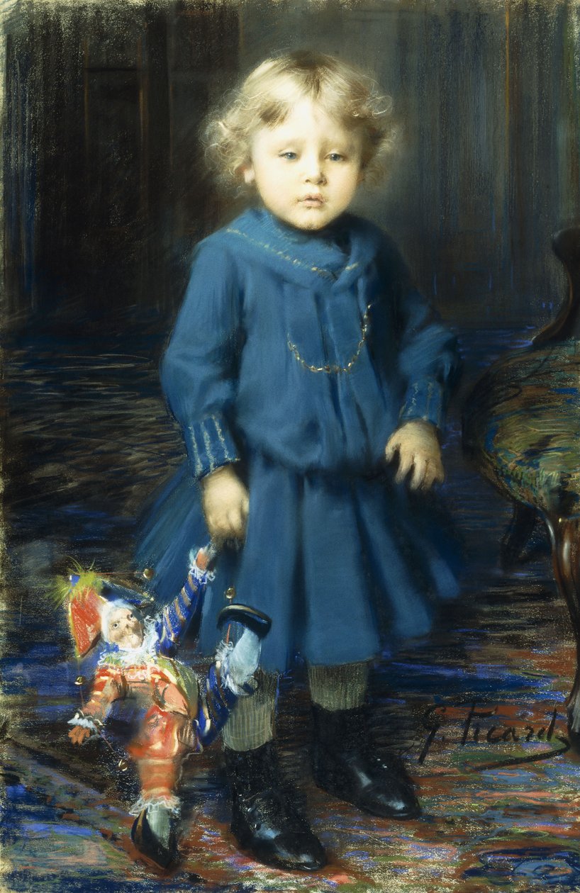 Gyermek portréja babával alkotó: Georges Picard