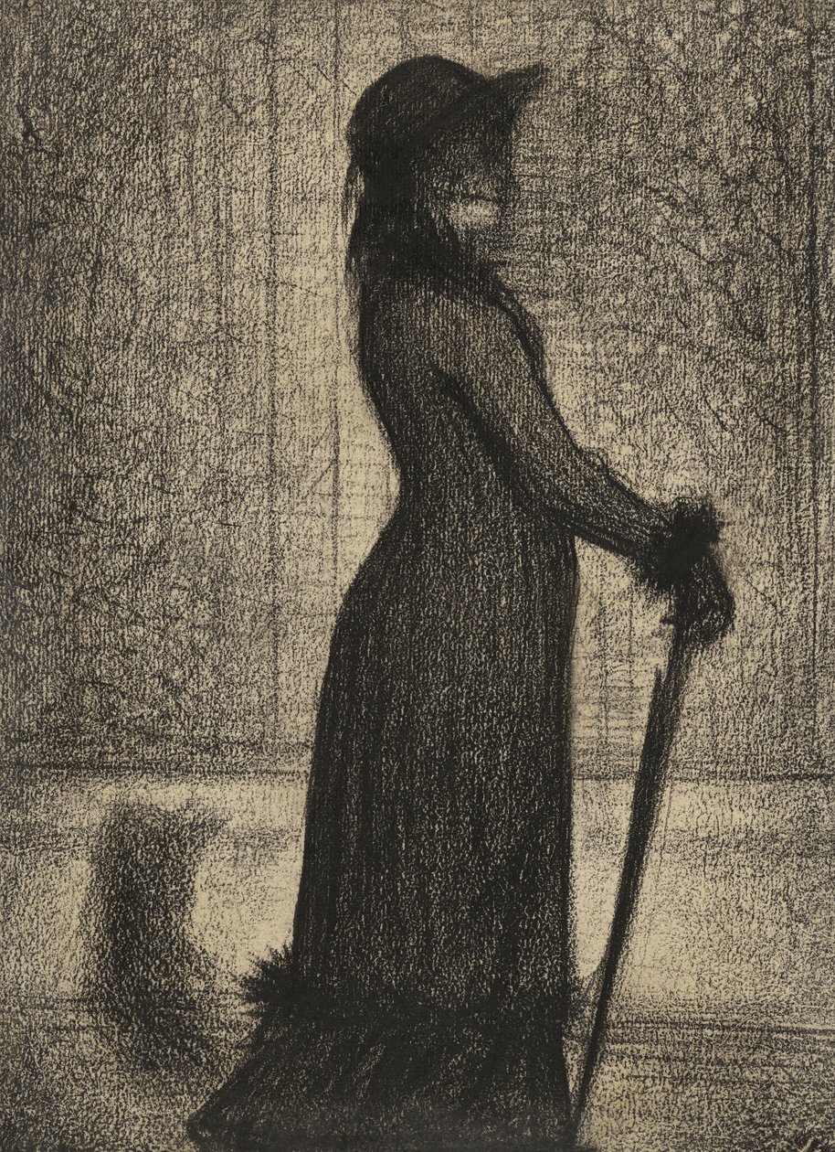 Une Elegante, Sétáló nő, 1884 körül (ceruzás mese michalett papíron) alkotó: Georges Pierre Seurat