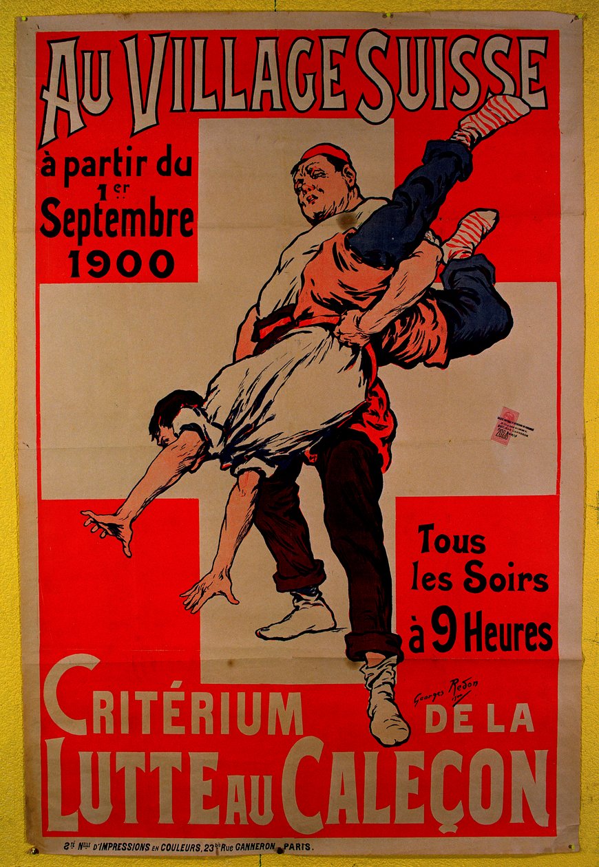 Birkózóversenyeket hirdető plakát a svájci faluban, 1900 alkotó: Georges Redon
