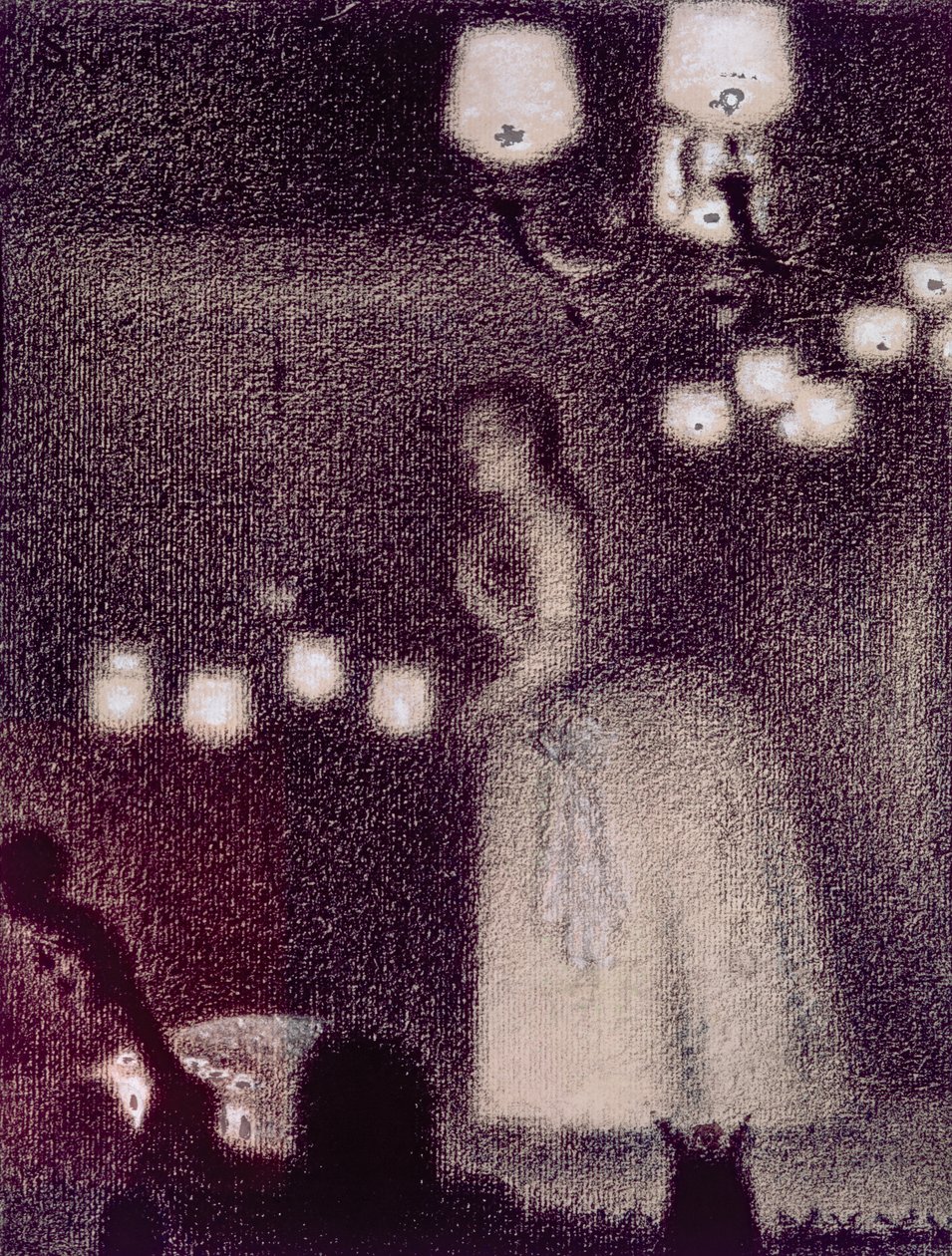 Az Éden-koncerten, 1886-7 (conte zsírkréta, gouache, kréta és tinta papíron) alkotó: Georges Seurat