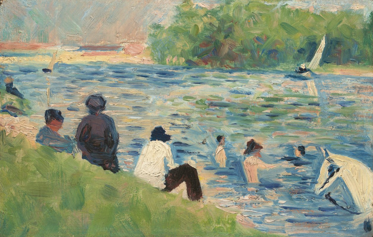 Fürdőzők (Tanulmány az Asnières-i fürdőzőkhöz) alkotó: Georges Seurat