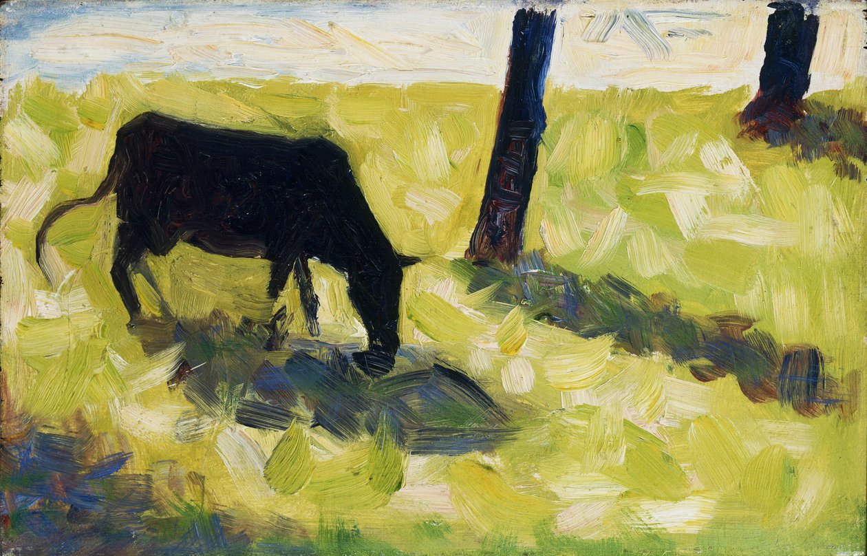 Fekete tehén egy réten alkotó: Georges Seurat