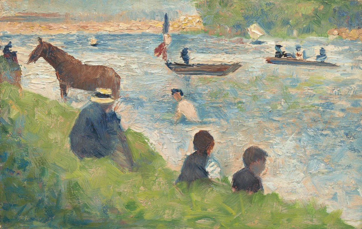 Ló és csónakok (Tanulmány az Asnières-i fürdőzőkhöz) alkotó: Georges Seurat