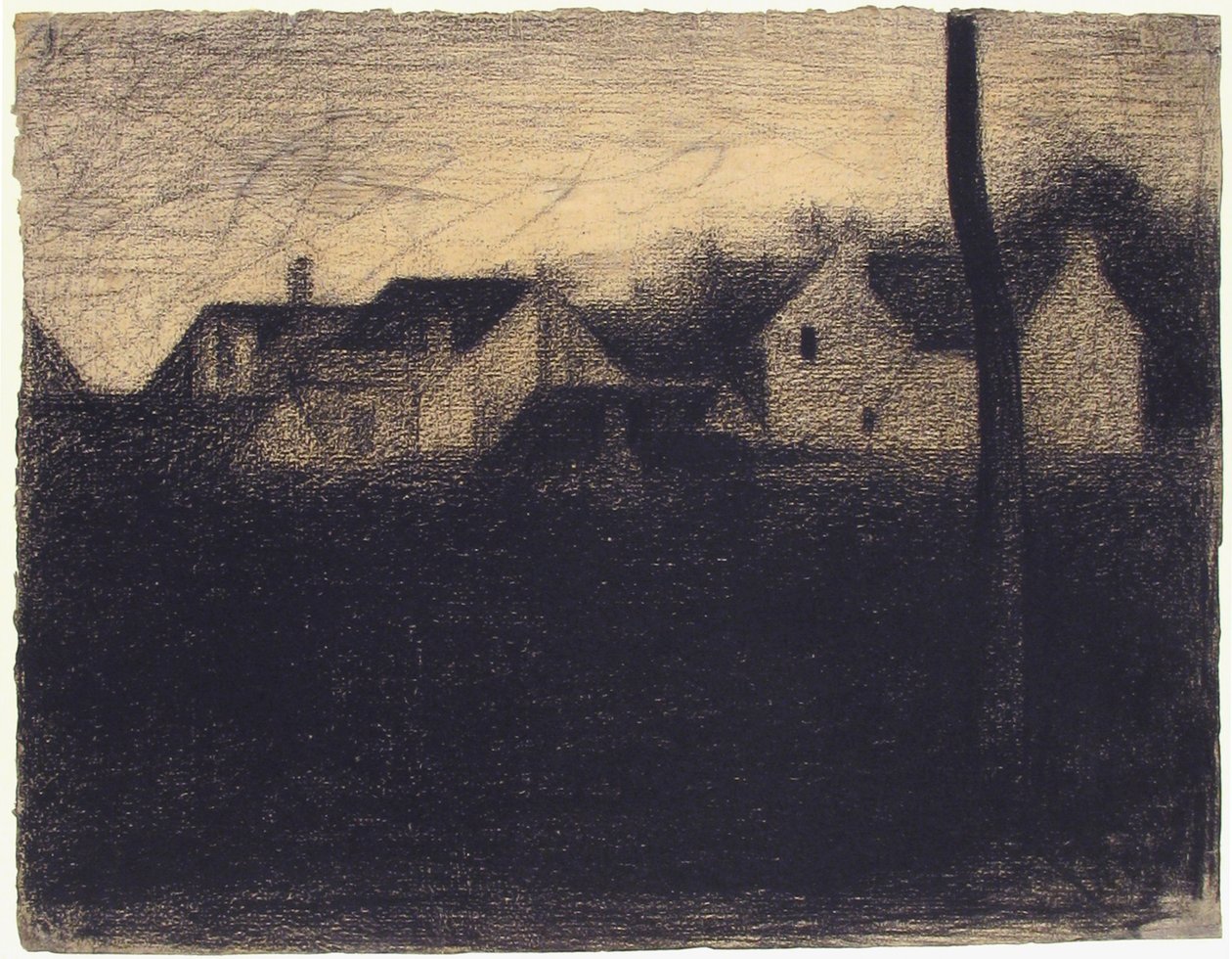 Táj házakkal, 1882-83 (conté zsírkréta) alkotó: Georges Seurat