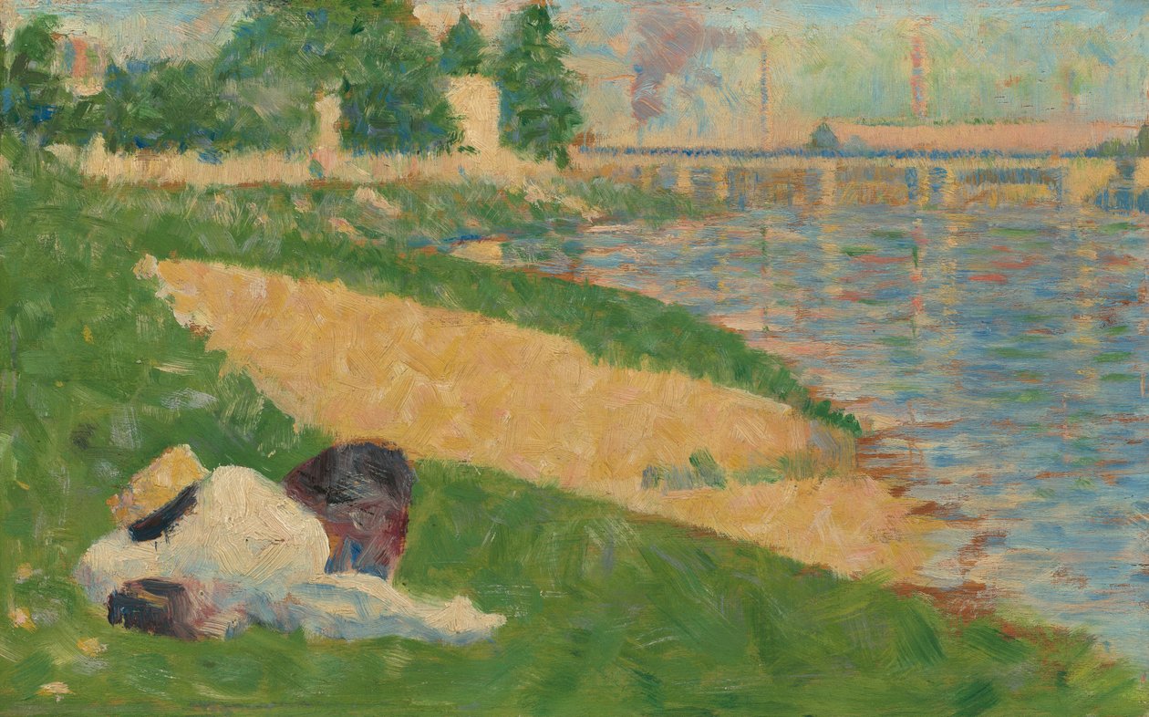 A Szajna ruházattal a parton (Tanulmány az "Asnières-i fürdőzők" számára) alkotó: Georges Seurat