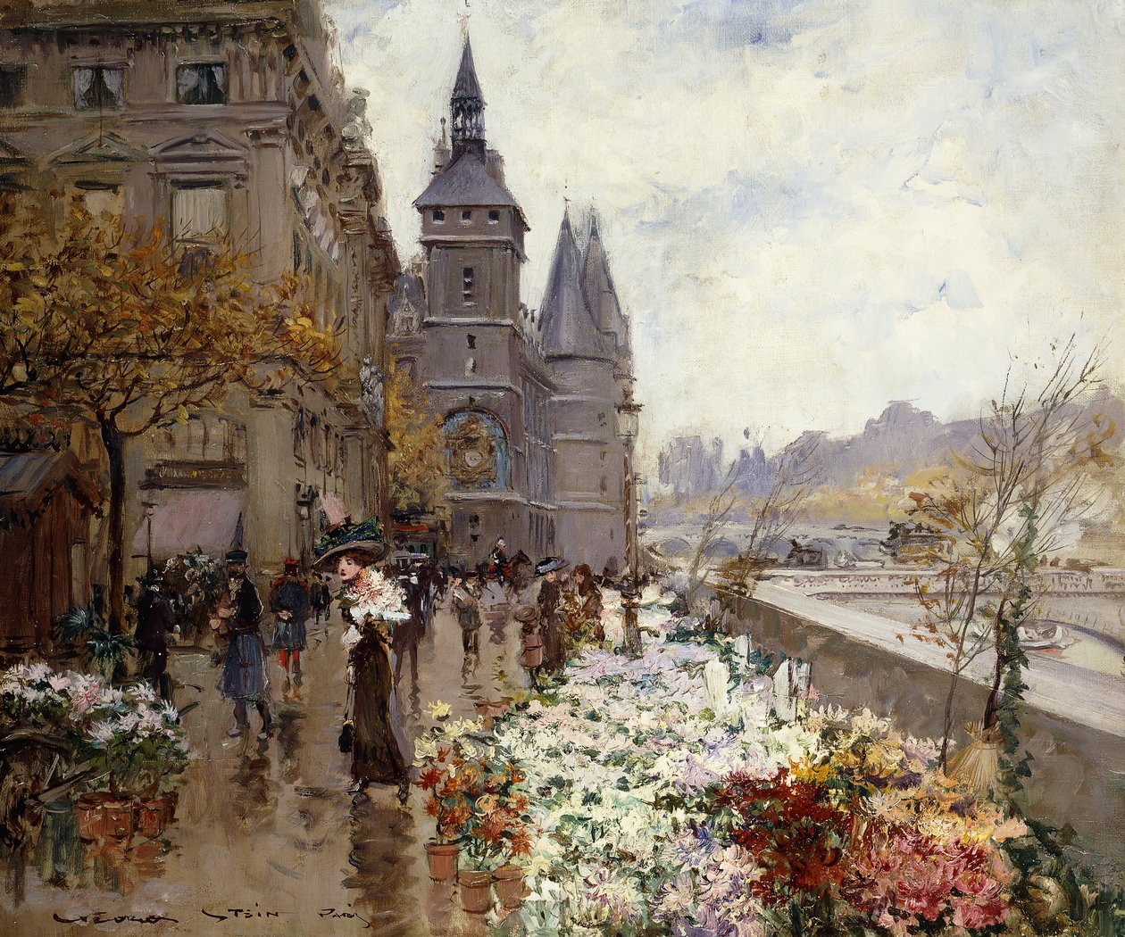 Virágpiac a Szajna mentén, alkotó: Georges Stein