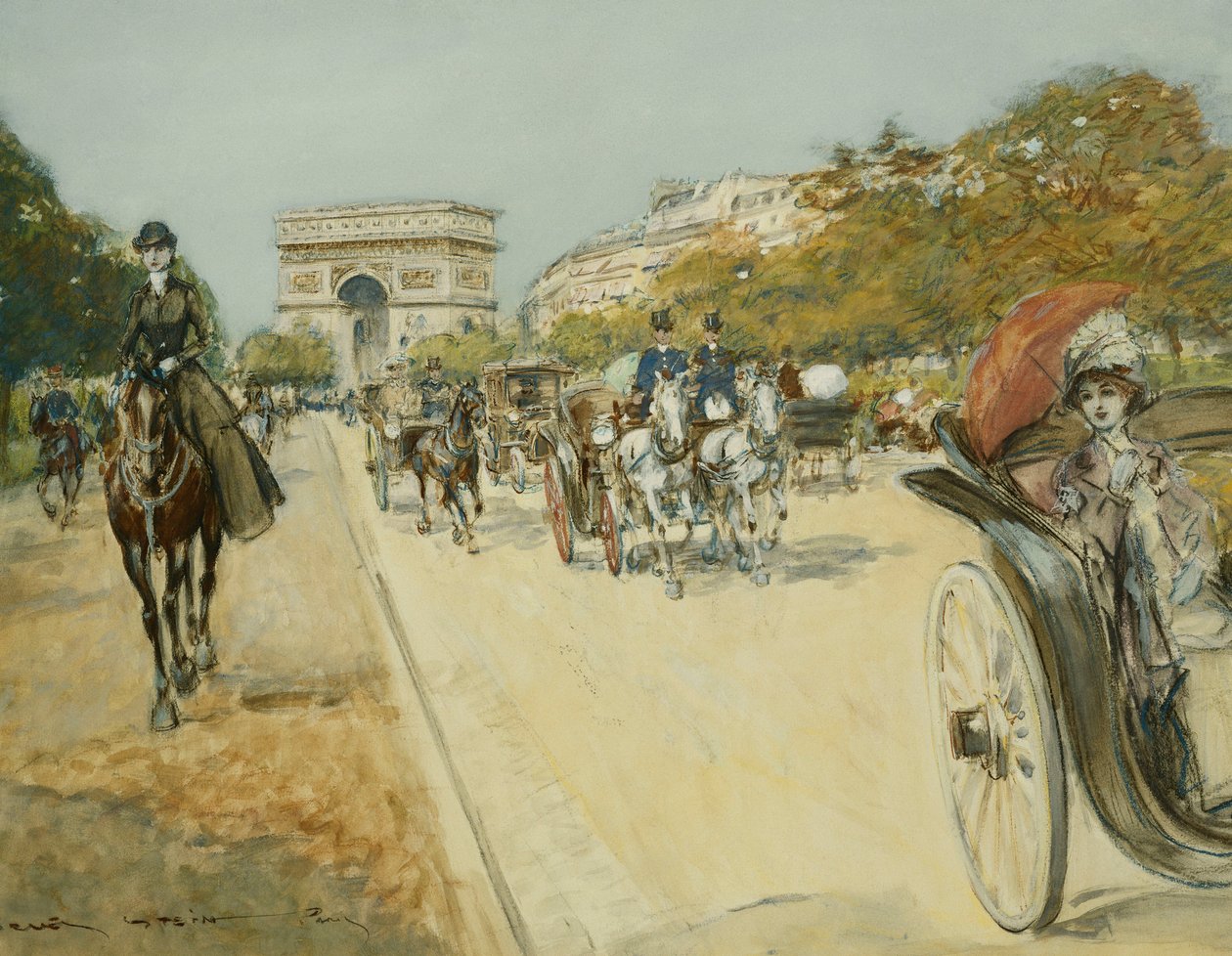 Elegáns figurák a Diadalív előtt, Párizs, alkotó: Georges Stein