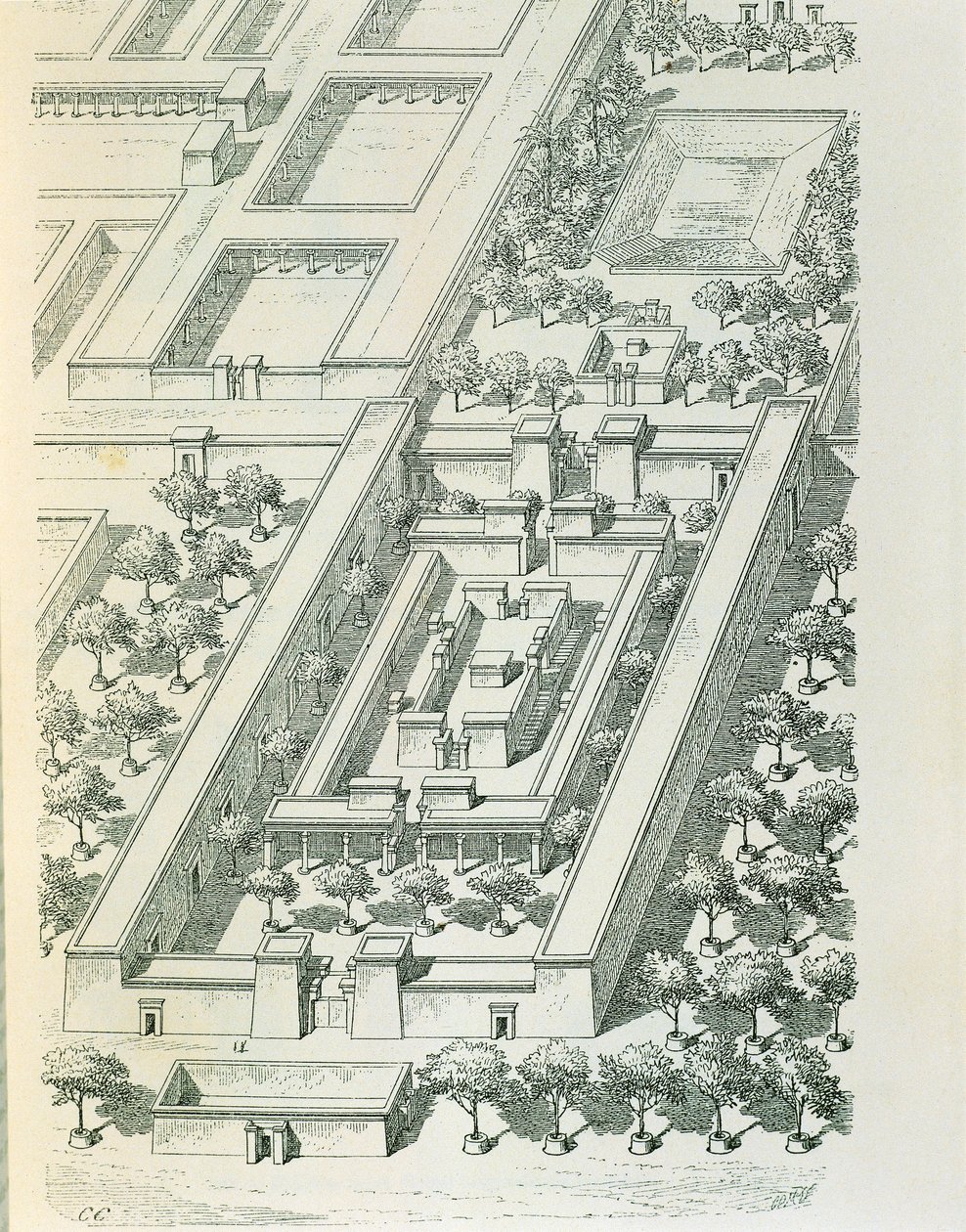 Georges Perrot (1832-1914) és Charles Chipiez (1835-1901) egy Tell el-Amarna-i épület perspektivikus képét ábrázoló rézkarc alkotó: Georges and Chipiez Charles Perrot