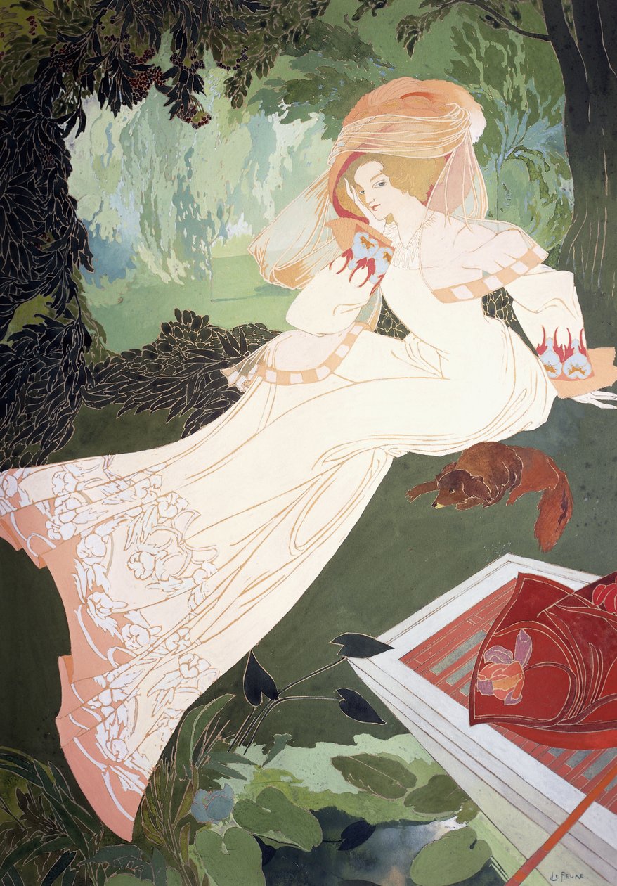 Egy elegáns hölgy kutyával alkotó: Georges de Feure