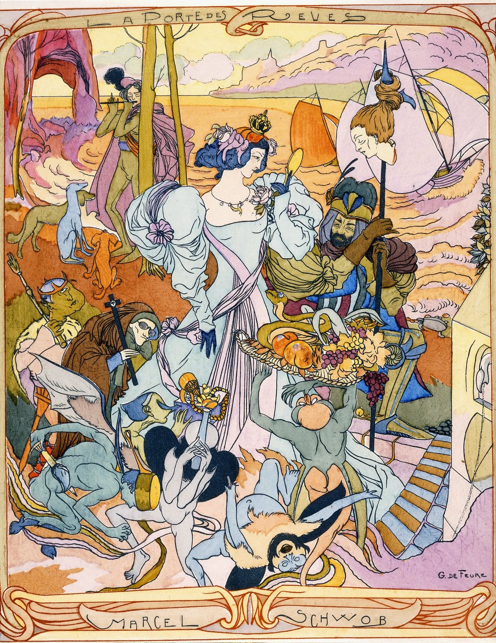 Középső panel egy triptichon-illusztrációval Marcel Schwob „La Porte des Reves” című könyvéből alkotó: Georges de Feure