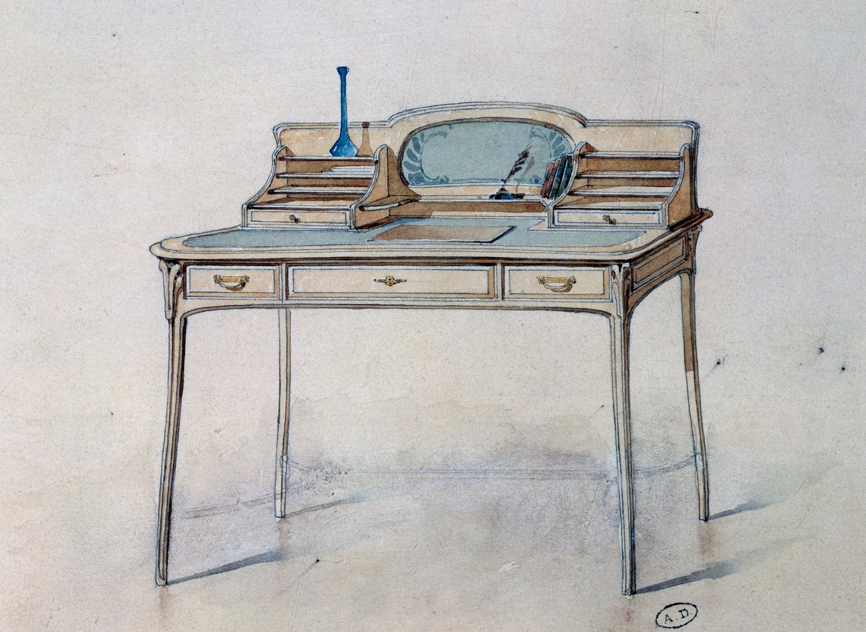 Rajz egy szecessziós női íróasztalhoz a Bing Atelier számára (szecessziós műhely), 1900 körül (akvarell és ceruza) alkotó: Georges de Feure