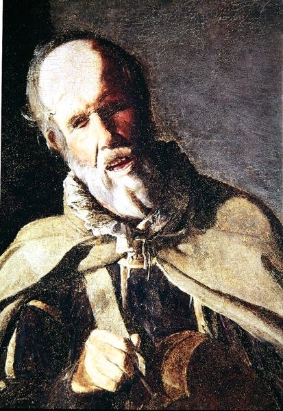 A Hurdy Gurdy játékos a kutyájával, a fej részlete, 1620-as évek alkotó: Georges de La Tour