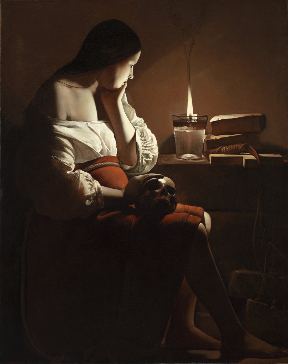 A füstölgő lánggal rendelkező Magdaléna alkotó: Georges de La Tour