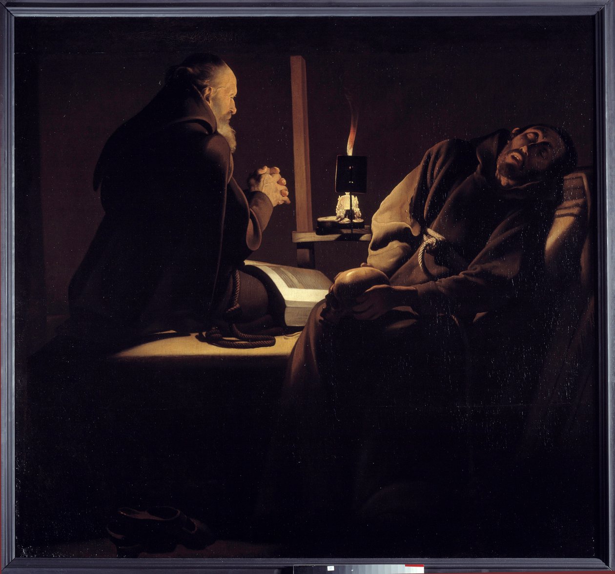 Szent Ferenc elragadtatása a haldokló szerzetes vagy a két szerzetes közelében imádkozó szerzetest is nevezte. Georges de La Tour (1593-1652) festménye (vanite) alkotó: Georges de la (after) Tour