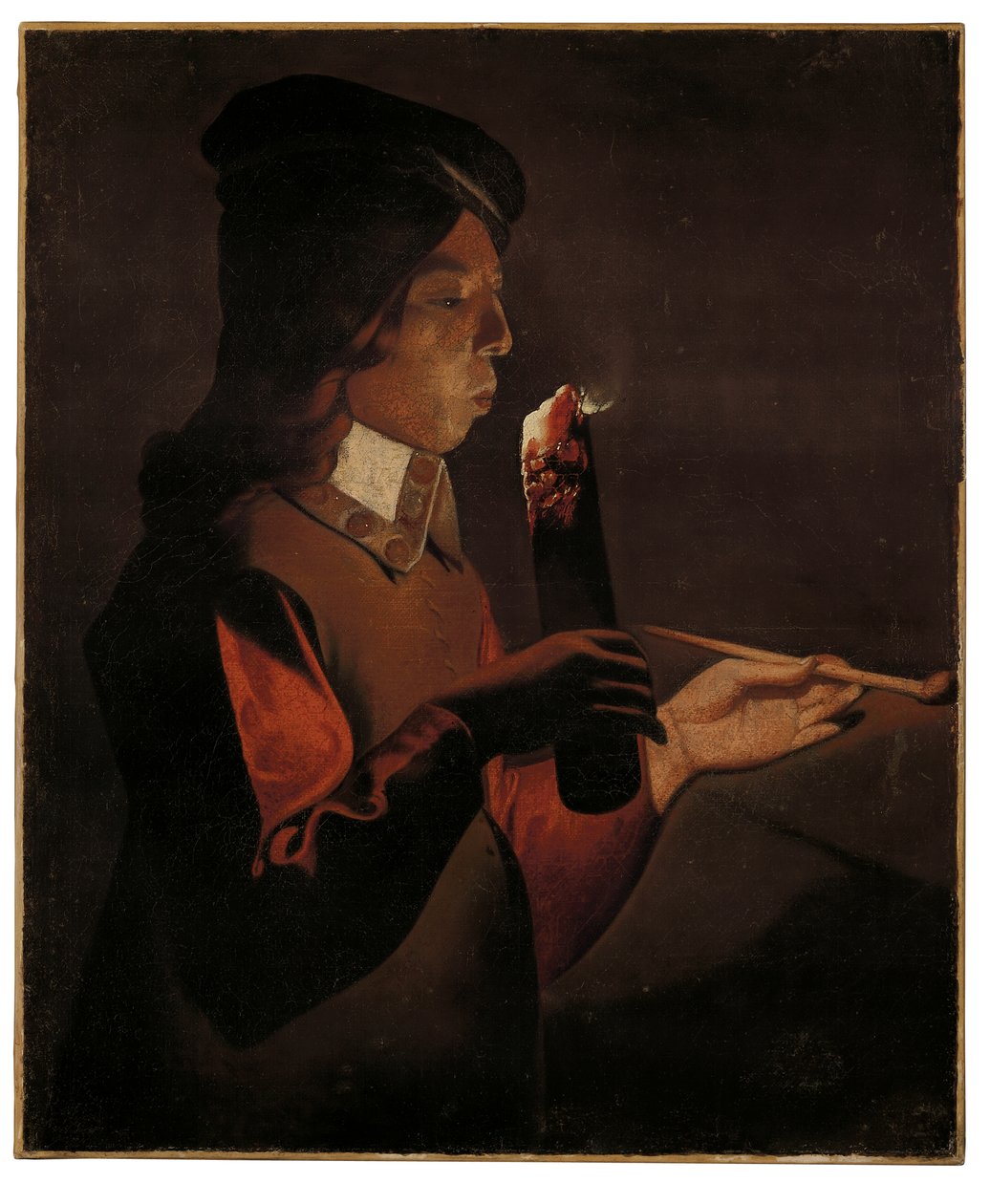 Fiatal fiú pipával, tűzjelzőn fúj (olaj, vászon) alkotó: Georges de La Tour