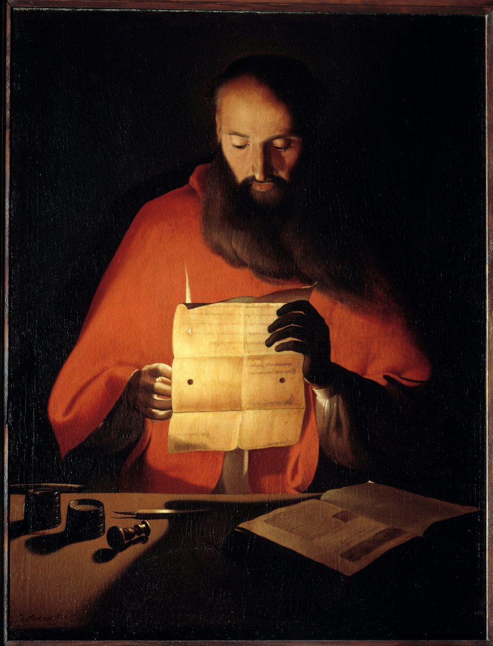 Szent Jeromos felolvasás. Georges De La Tour festménye (1593-1652) alkotó: Georges de La Tour