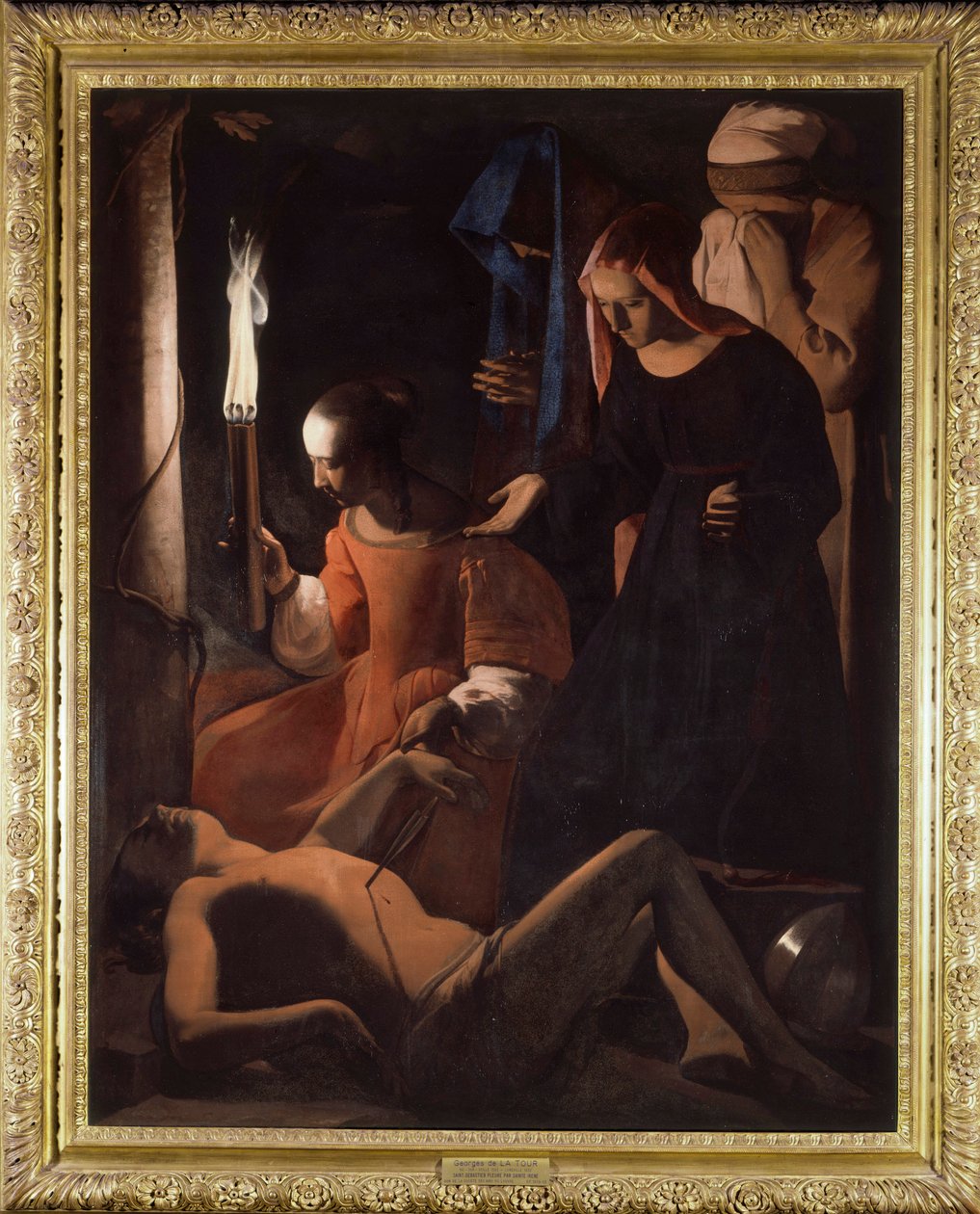 Szent Sebestyént Szent Irén kezeli. (St. Sebastian Tendered by St. Irene) Georges De La Tour festménye (1593-1652) alkotó: Georges de La Tour