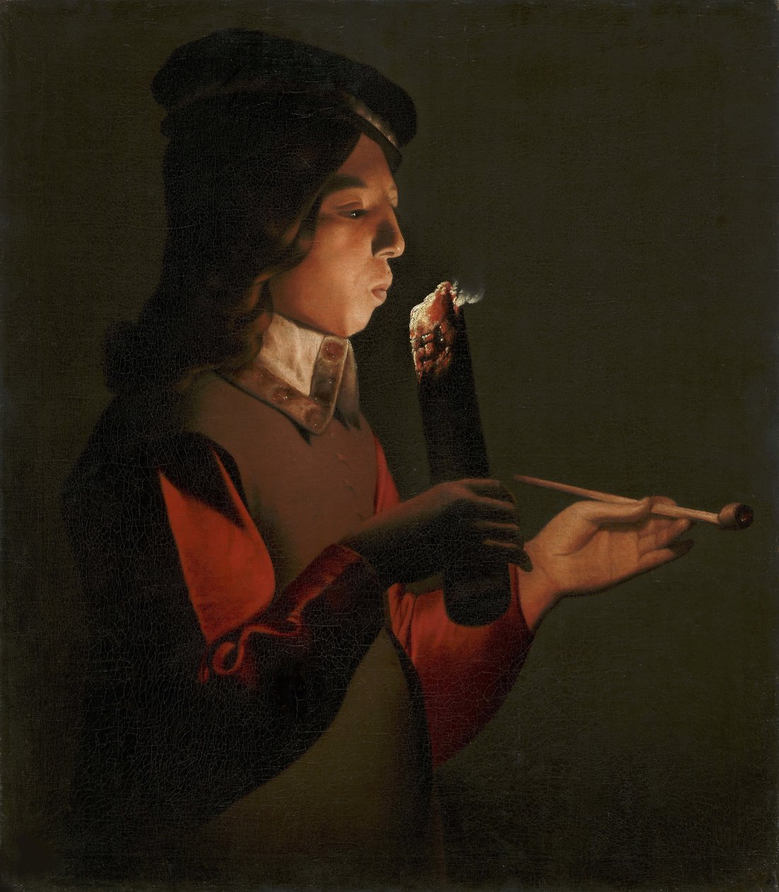 Fiatal fiú pipával, tüzet fújva, La Tour, Georges, de (1583-1652). olajfestmény alkotó: Georges de La Tour