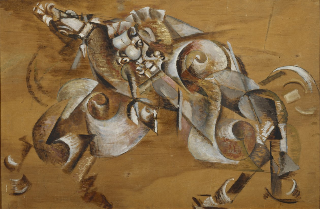 Oroszlán megtámad egy lovat, 1917-1918 alkotó: Georgy Bogdanovich Yakulov