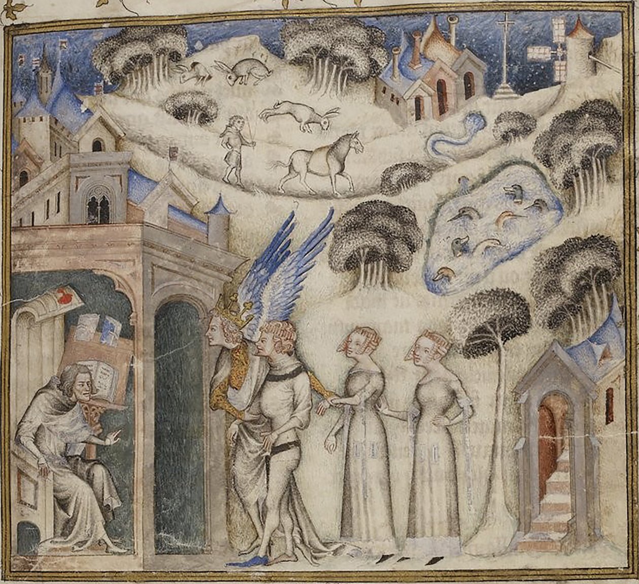 Amour vezette gyermekeit Édes gondolat, öröm és remény Guillaume de Machaut-nak, Jean de Sy 1372-77-es bibliai mesterétől (42374611771). alkotó: Georgia Levan Ramishvili from Tbilisi