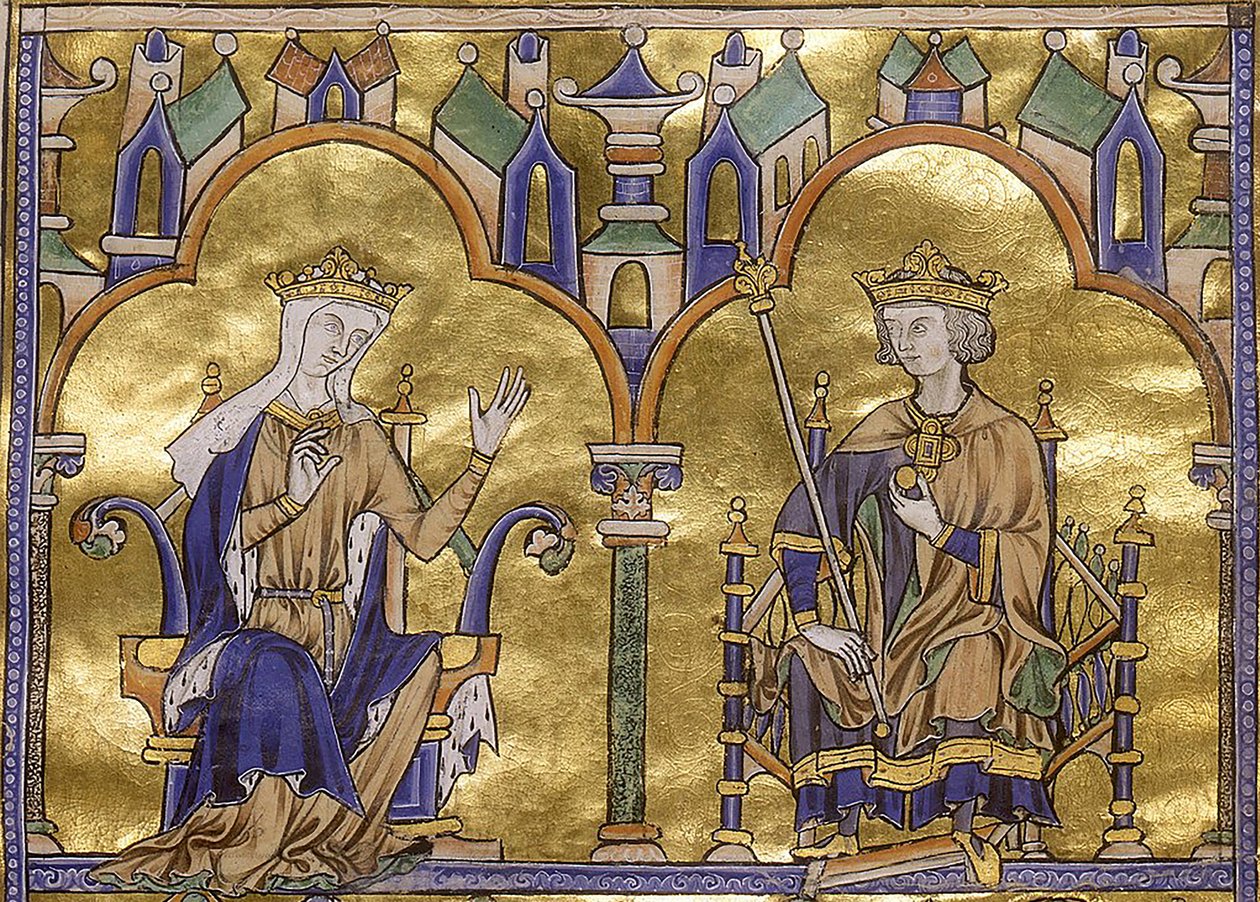 Kasztíliai Blanche és IX. Lajos francia király, Szent Lajos Toledói Moralizált Bibliájából, 1227-1234 körül alkotó: Georgia Levan Ramishvili from Tbilisi