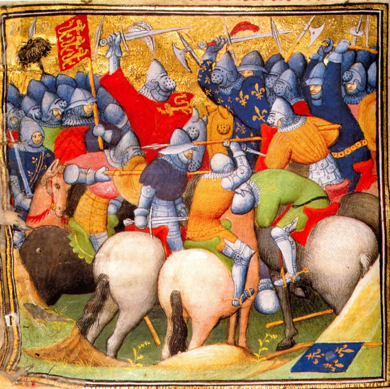 Angolok harcolnak a francia lovagok ellen az 1346-os crécy-i csatában, Grandes Chroniques de France, 1415 (26228020225) alkotó: Georgia Levan Ramishvili from Tbilisi
