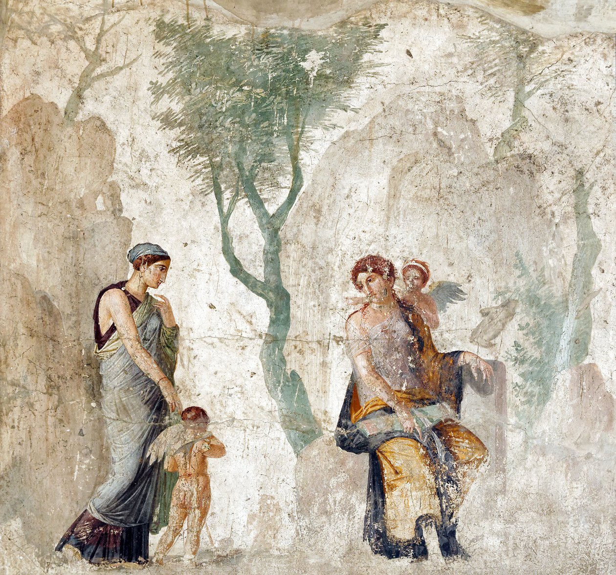 Peitho által Aphroditéhez vitt Erósz, miközben Anteros nevet azon, hogy megbüntették, mert rossz célpontot választott, pompeji freskó, Kr. e. 25 körül (28298194699). alkotó: Georgia Levan Ramishvili from Tbilisi