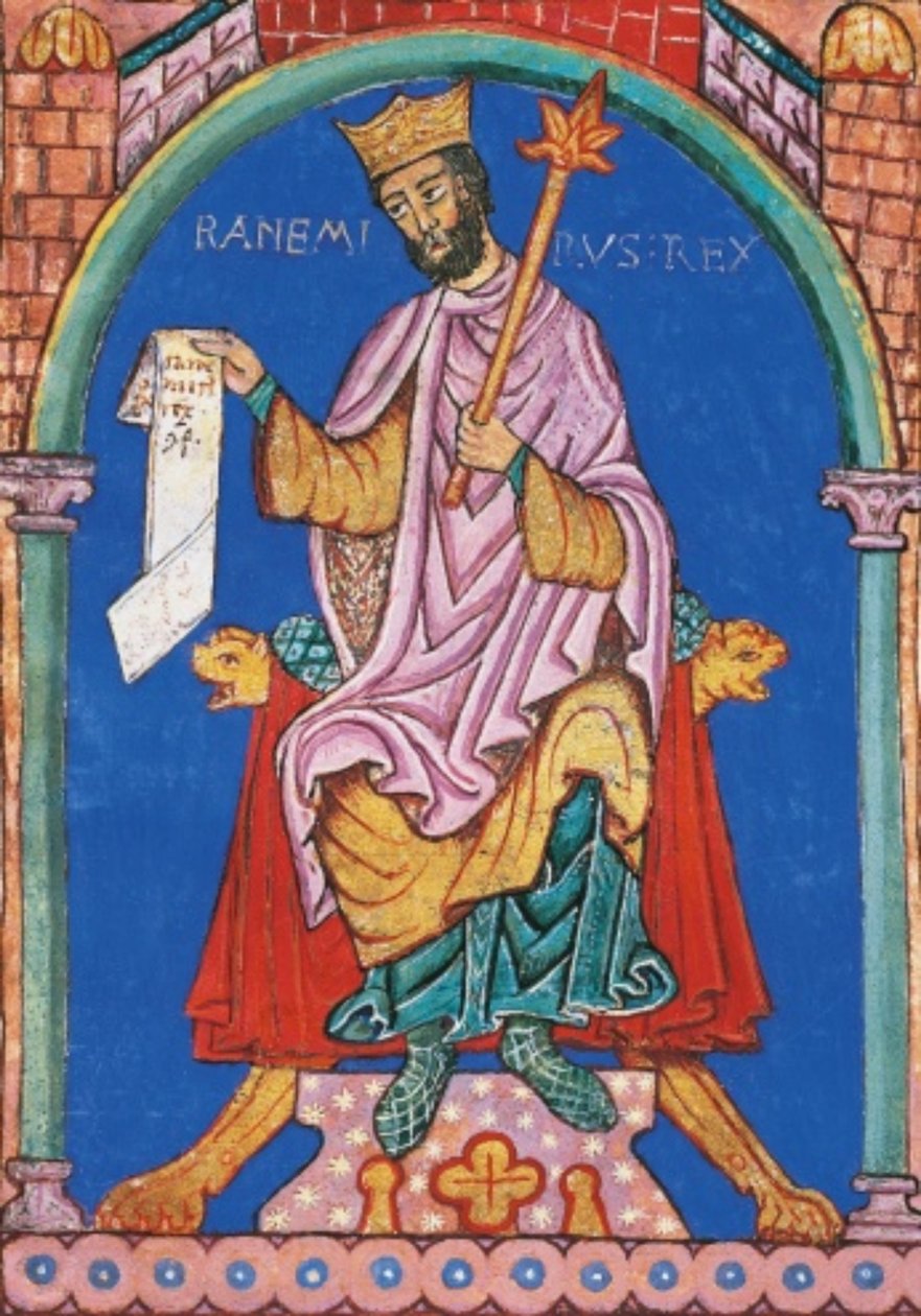 II. Ramiro leóni király, miniatúra a királyi kiváltságok jegyzékéből, Spanyolország 12. század (21404317065) alkotó: Georgia Levan Ramishvili from Tbilisi