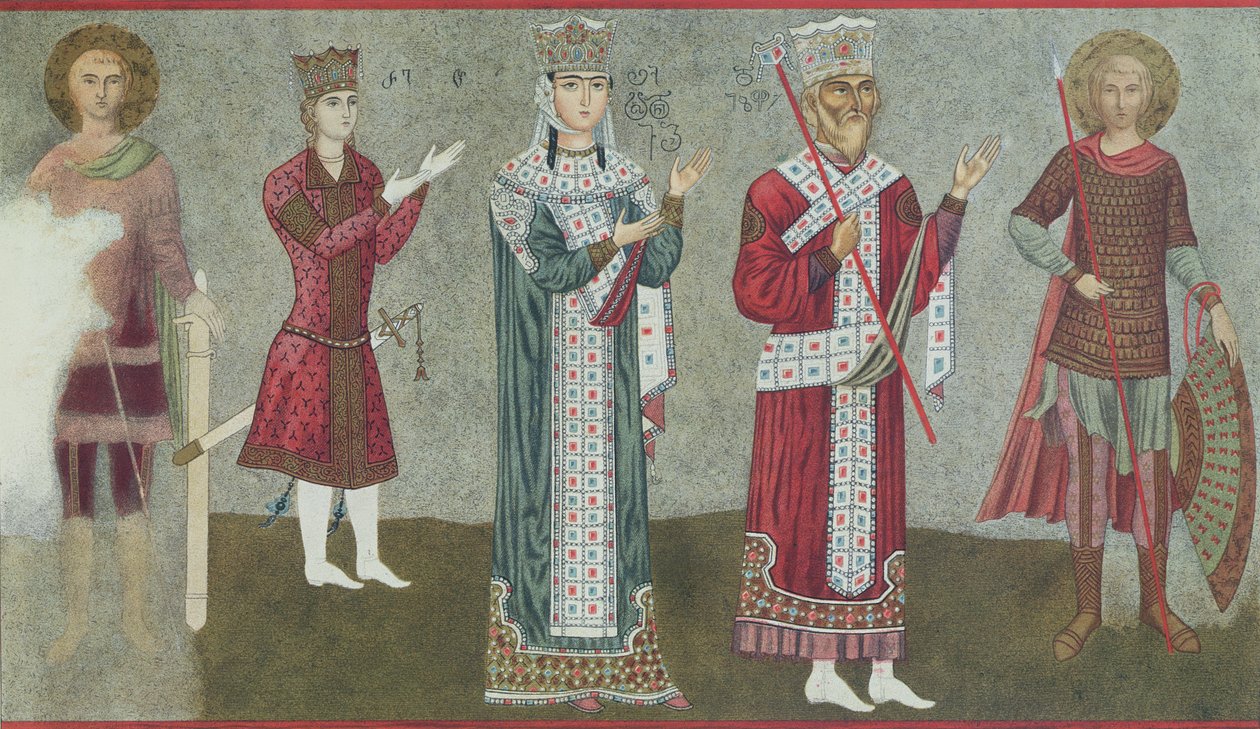 Thamar királynőt (1184-1213) és apját, III. Grigori királyt (1156-1184) ábrázoló freskó másolata alkotó: Georgian School