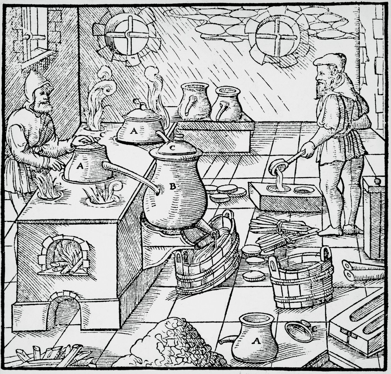 Metszet a De re metallica-ból (A fémek természetéről), Georg Pawer vagy Georgius Agricola (1494-1555) Bázelben jelent meg alkotó: Georgius Agricola