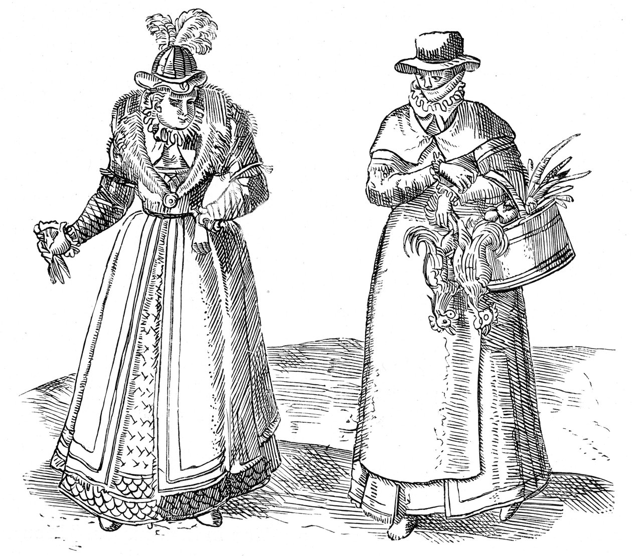 Angol vidéki asszony az udvarhölggyel, 1572 alkotó: Georgius Braun