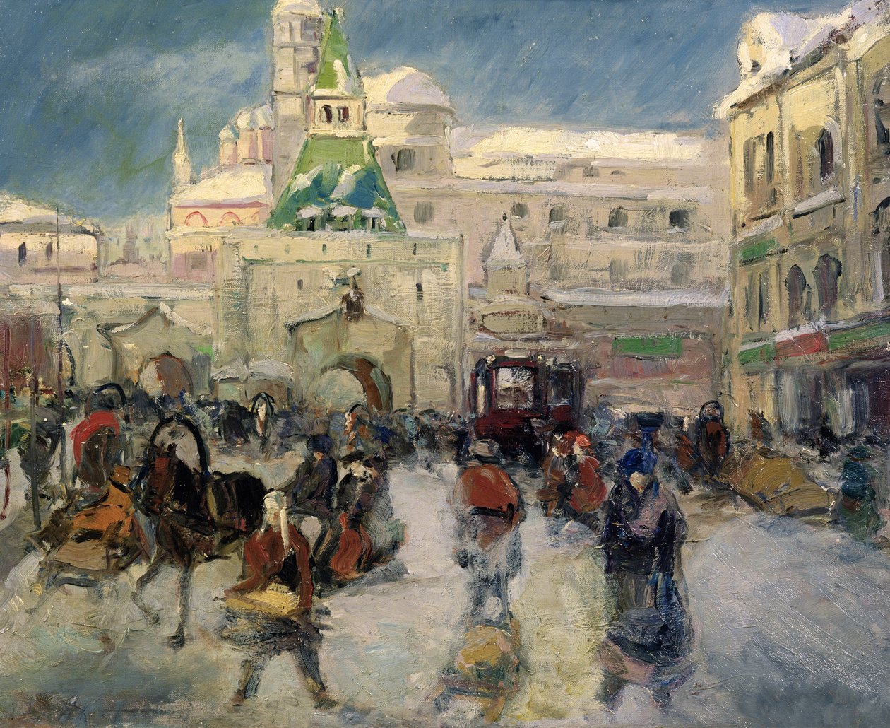 Az Iljinskaja Place, Moszkva, 1910 körül (olaj, vászon) alkotó: Georgiy Alexandrovich Lapshin