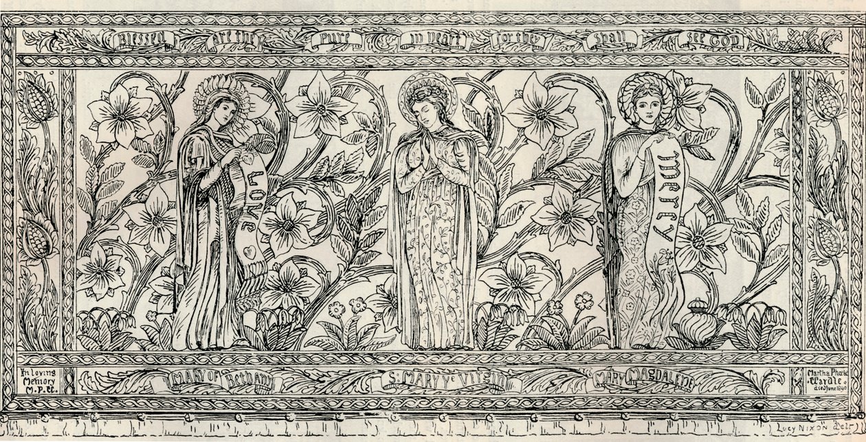 Fehér oltárterítő, plébániatemplom, Cheddleton, 1891 alkotó: Gerald Callcott Horsley