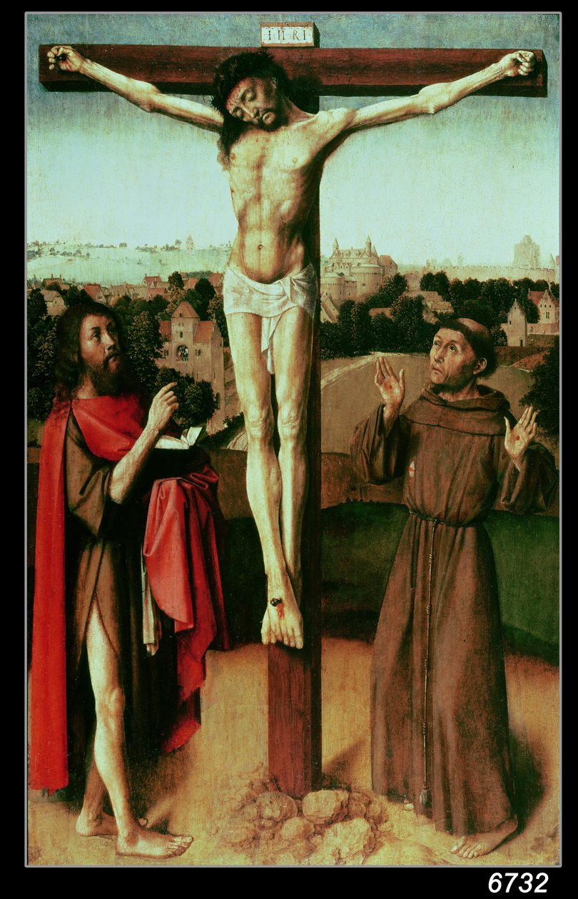 Krisztus a kereszten Szent János és Szent Ferenc között (a restaurálás előtti változatot lásd a 136582-ben) alkotó: Gerard David
