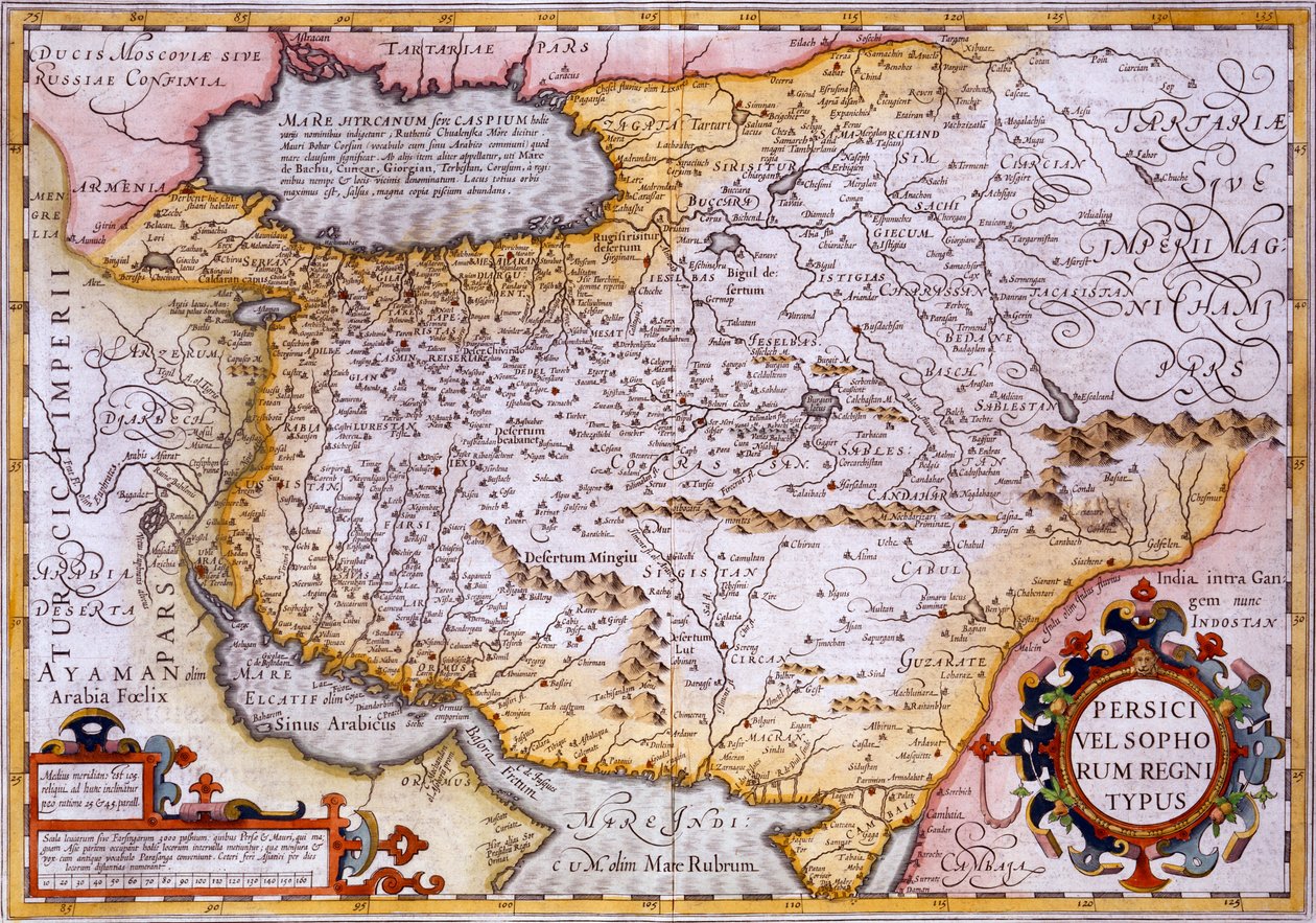 Perzsia térképe, 1638 (kézzel színezett metszet) alkotó: Gerardus Mercator