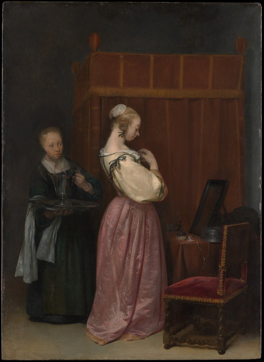 Fiatal nő a WC-nél egy szobalánnyal alkotó: Gerard ter Borch