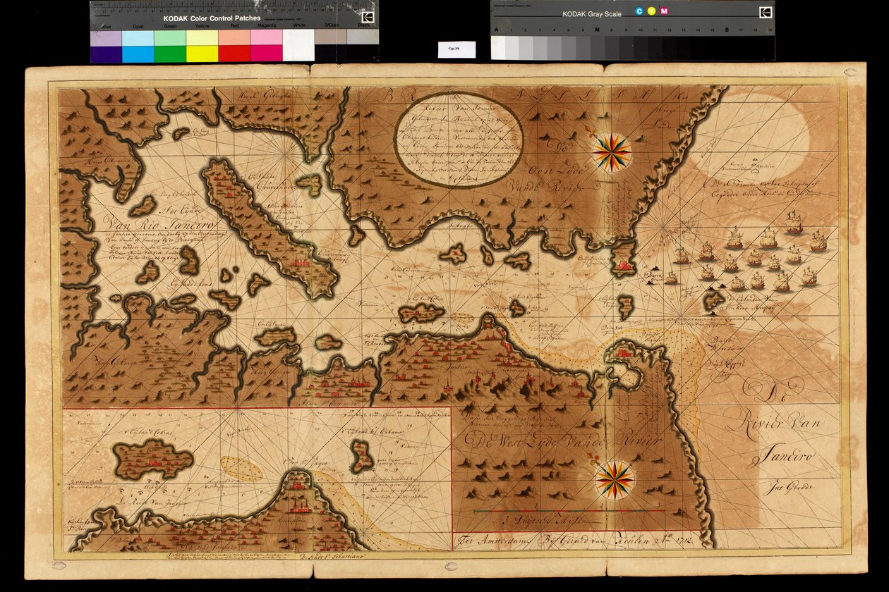 A Rio de Janeiró-i öböl térképe, 1709-13 alkotó: Gerard van Keulen