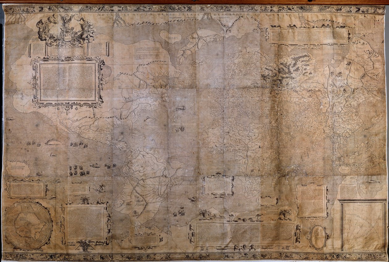 A világ földrajzi térképe. A holland iskola térképe Gerard Mercator (1512-1594) vetületéből alkotó: Gerard (after) Mercator