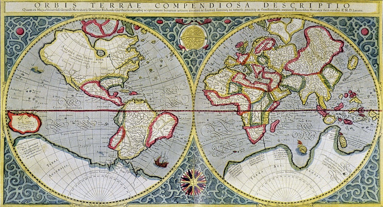 Mercator világtérképe (1587) – H. Kraemer "Az Univerzum és az emberiség" című könyvében alkotó: Gerard (after) Mercator